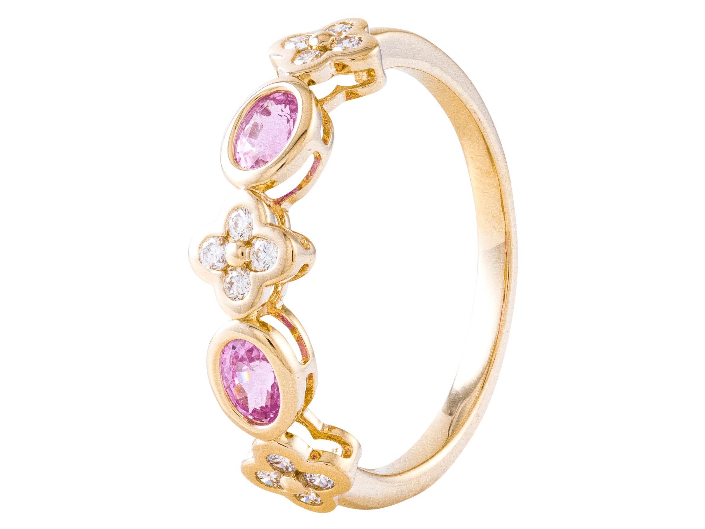 14K Yellow Gold Pink Sapphire and Diamond Fashion Ring