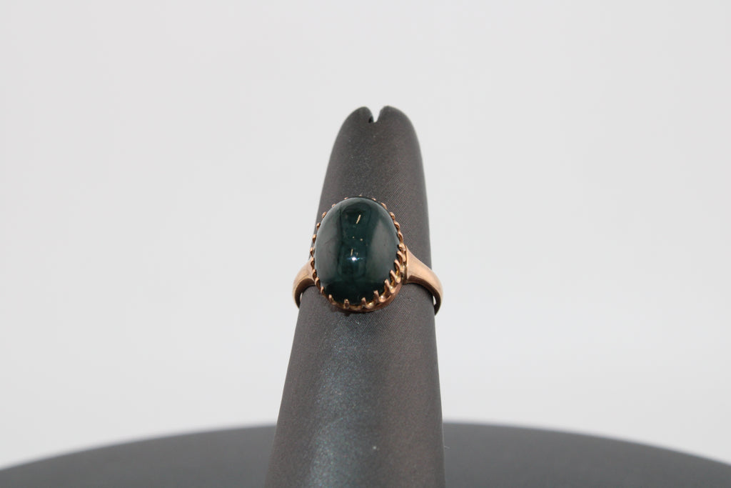 14K Yellow Gold Moss Agate Vintage Fashion Ring