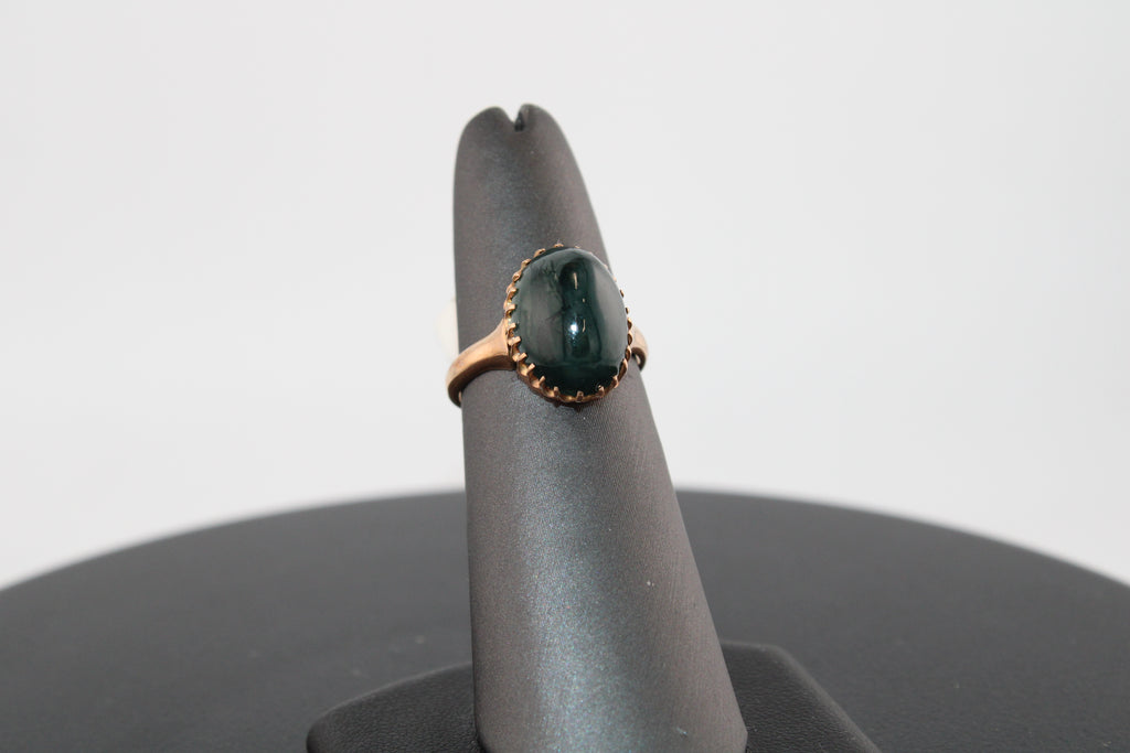 14K Yellow Gold Moss Agate Vintage Fashion Ring
