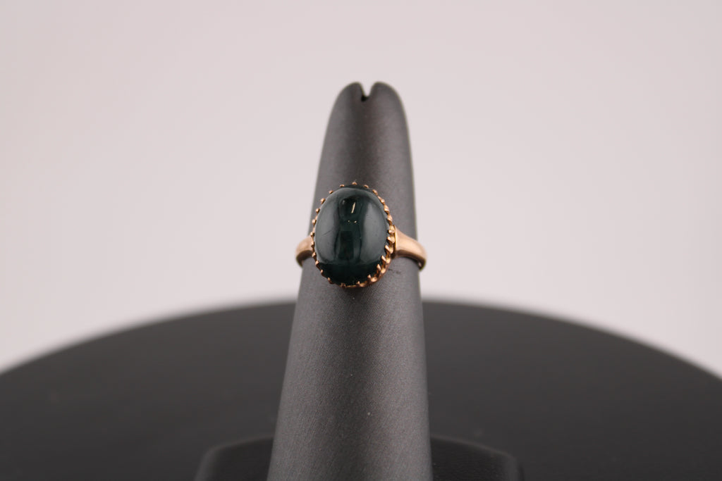 14K Yellow Gold Moss Agate Vintage Fashion Ring