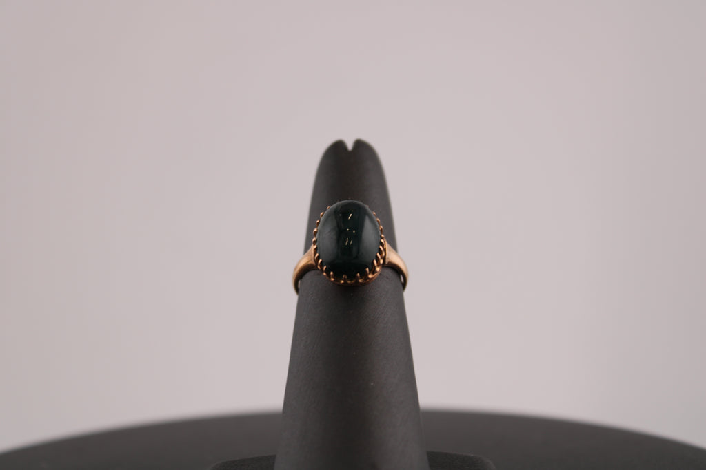 14K Yellow Gold Moss Agate Vintage Fashion Ring