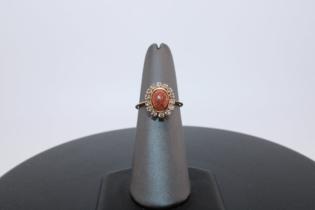 14K Yellow Gold Natural Diamond and GoldStone Fashion Ring