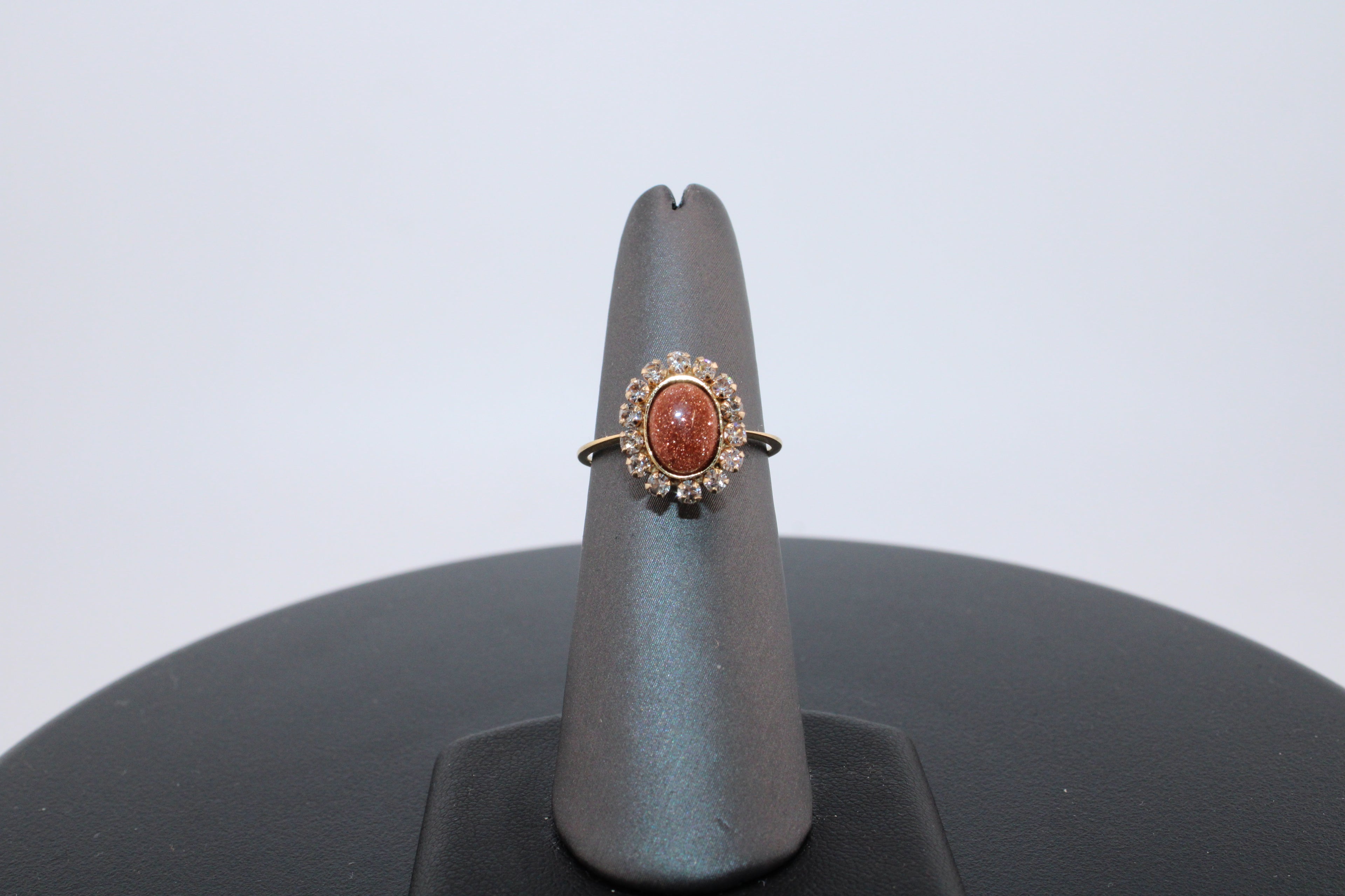 14K Yellow Gold Natural Diamond and GoldStone Fashion Ring