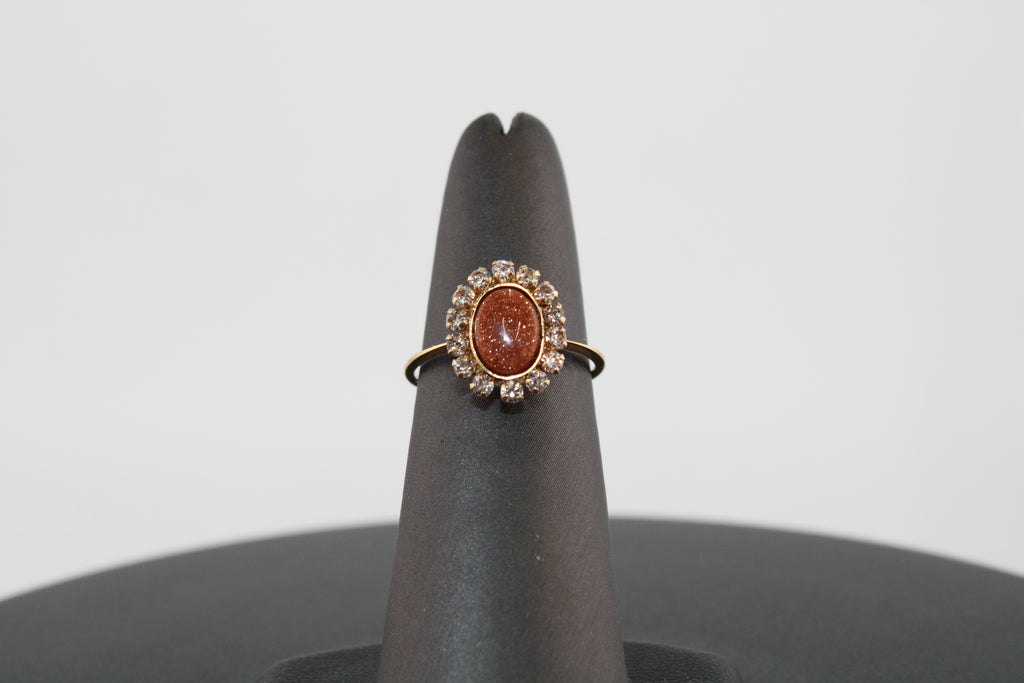 14K Yellow Gold Natural Diamond and GoldStone Fashion Ring
