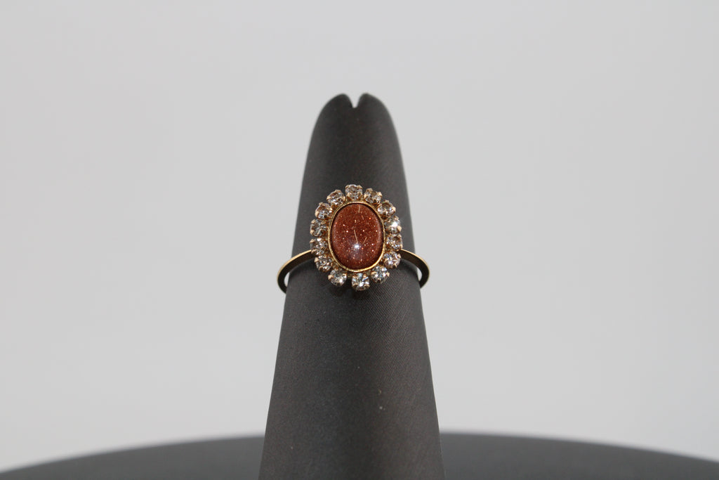 14K Yellow Gold Natural Diamond and GoldStone Fashion Ring
