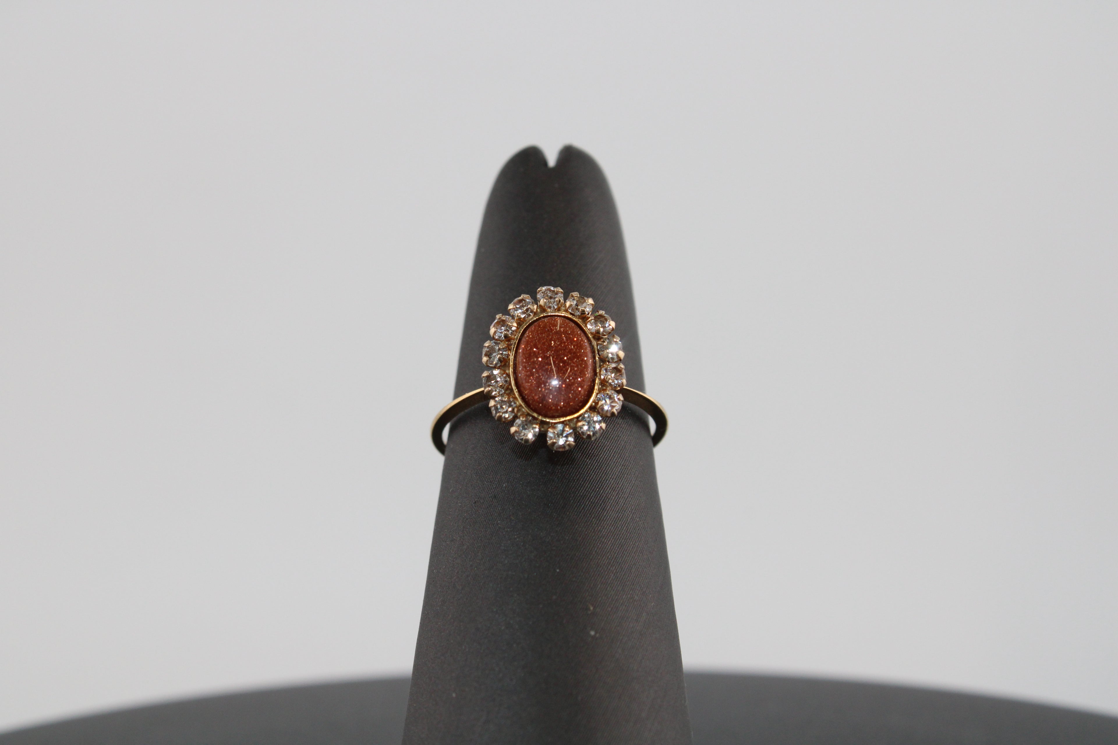 14K Yellow Gold Natural Diamond and GoldStone Fashion Ring