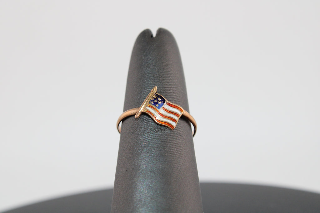 14K Yellow Gold American Flag Enamel Ring.
