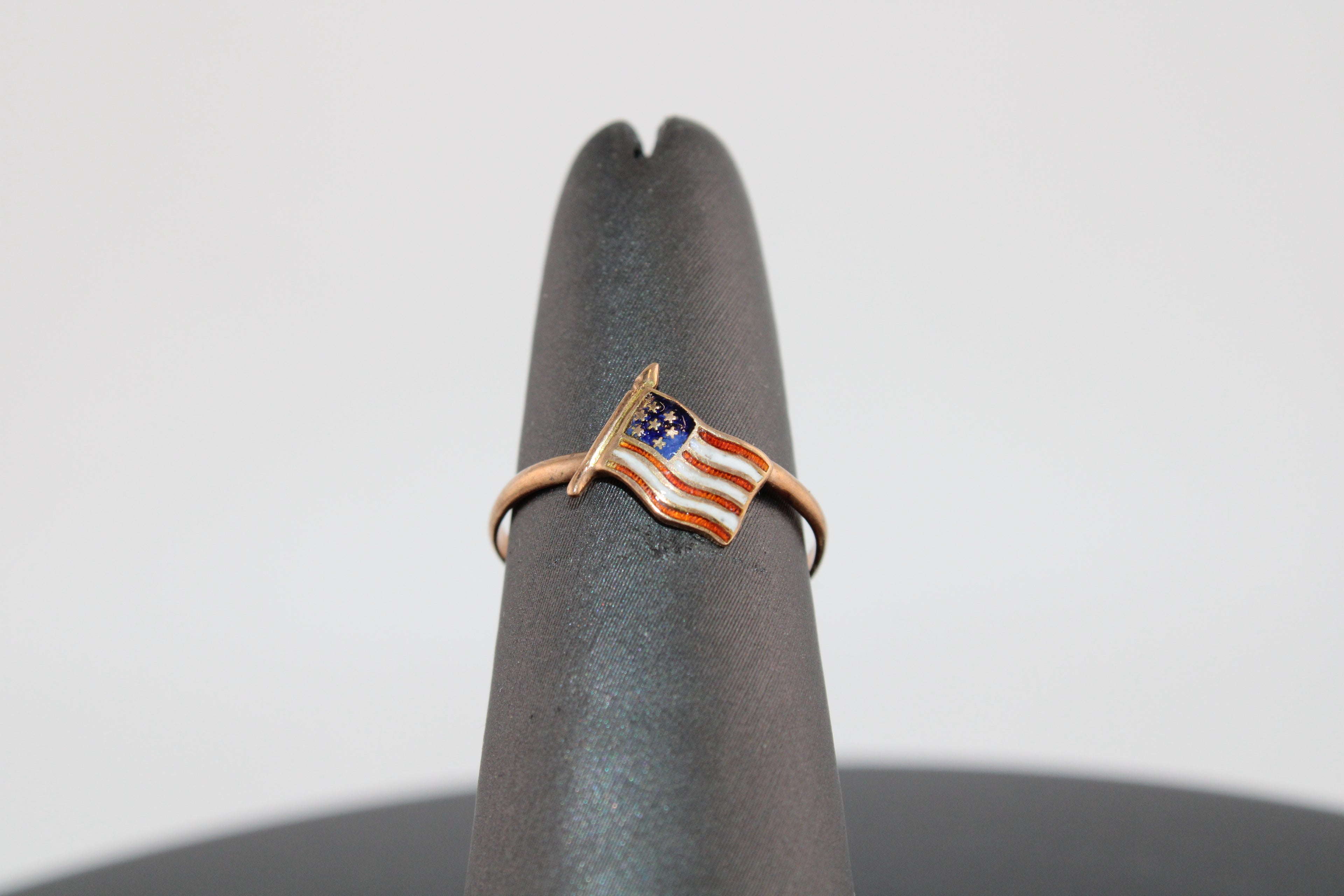 14K Yellow Gold American Flag Enamel Ring.