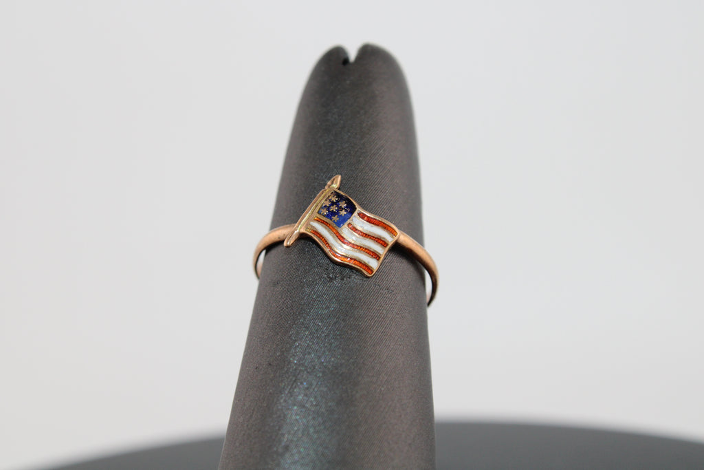 14K Yellow Gold American Flag Enamel Ring.