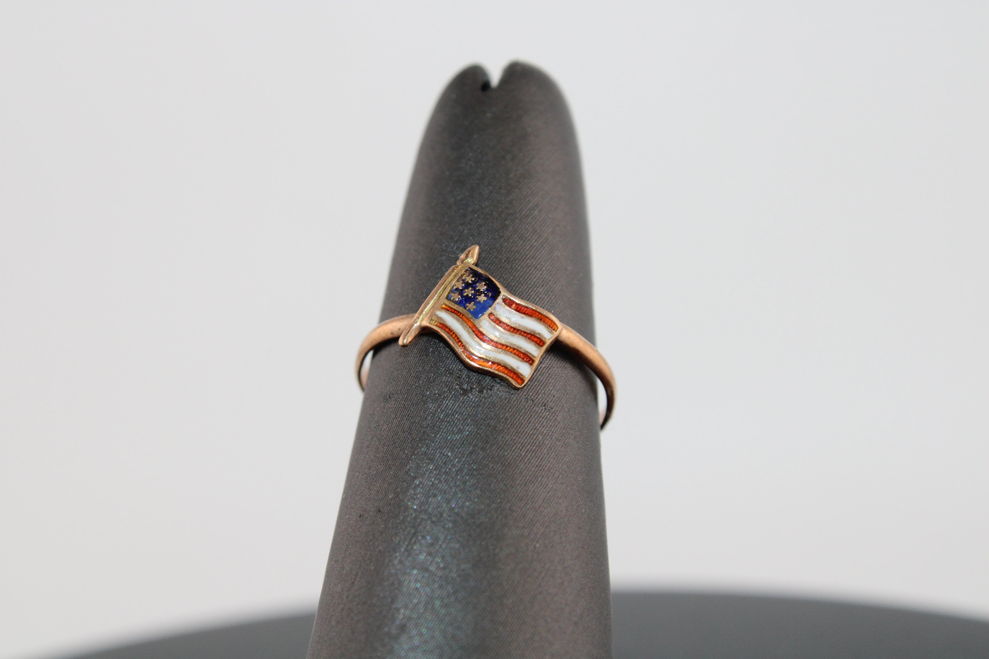 14K Yellow Gold American Flag Enamel Ring.