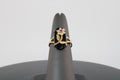 14K Yellow Gold Black Onyx Natural Diamond and Ruby Fashion Ring.
