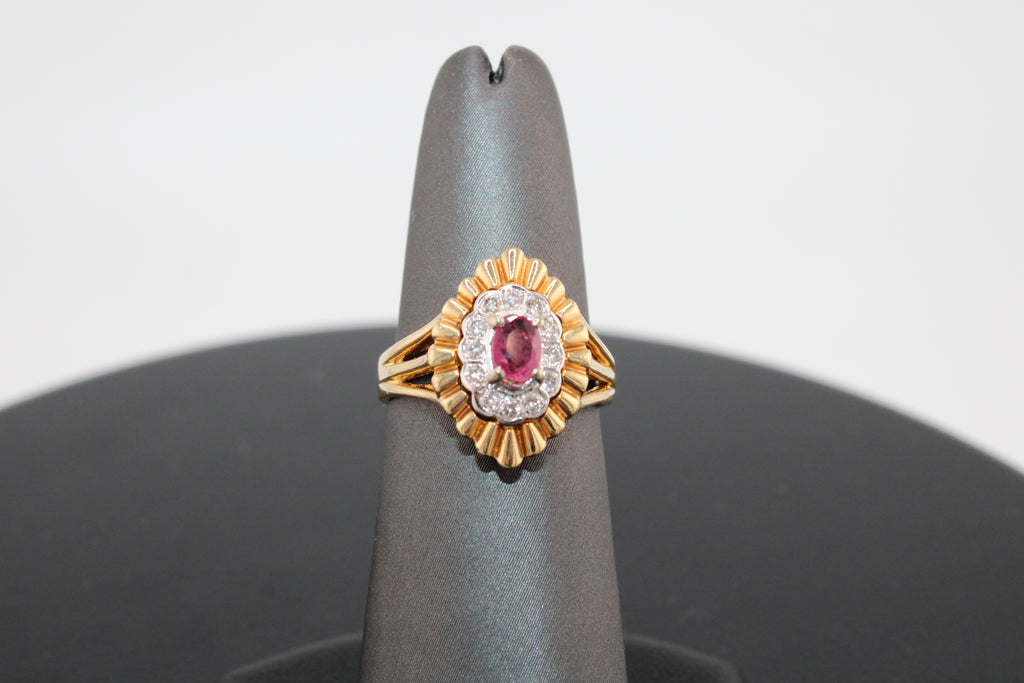 14K Yellow Gold Natural Diamond and Ruby Vintage Style Fashion Ring