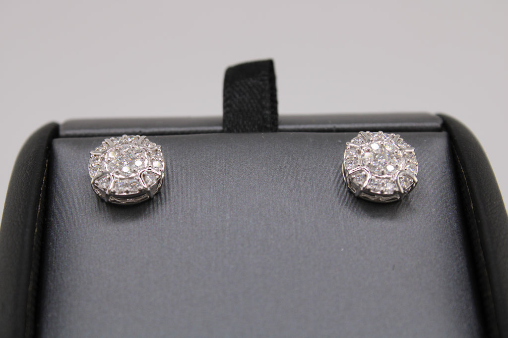 10k White Gold Lab Diamond Cluster Stud Earrings.