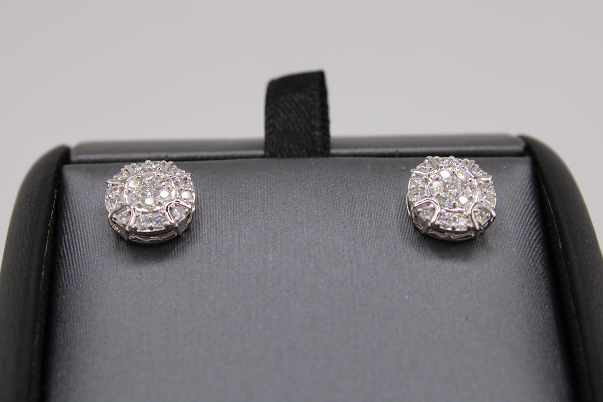 10k White Gold Lab Diamond Cluster Stud Earrings.