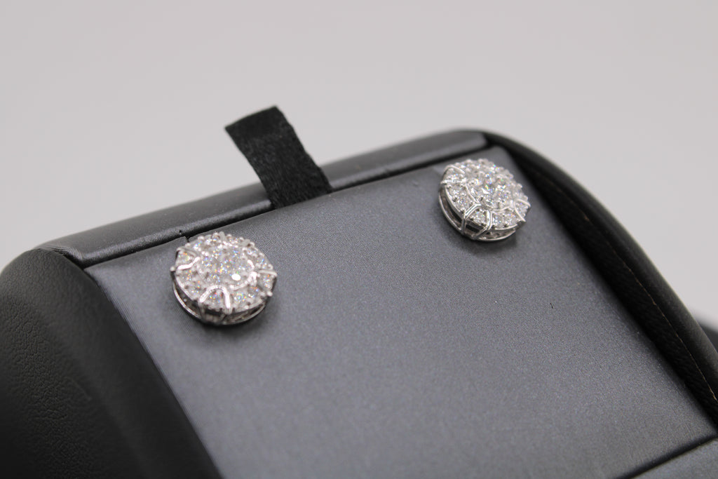 10k White Gold Lab Diamond Cluster Stud Earrings.