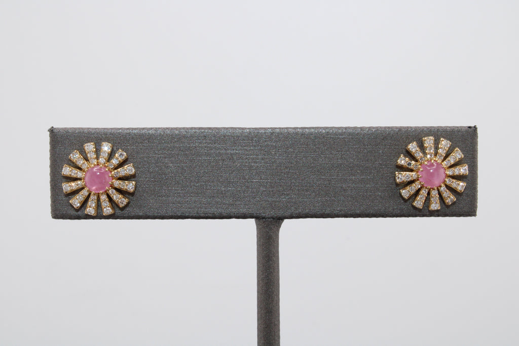 10k Yellow Gold Pink Sapphire and Natural Diamond Earrings
