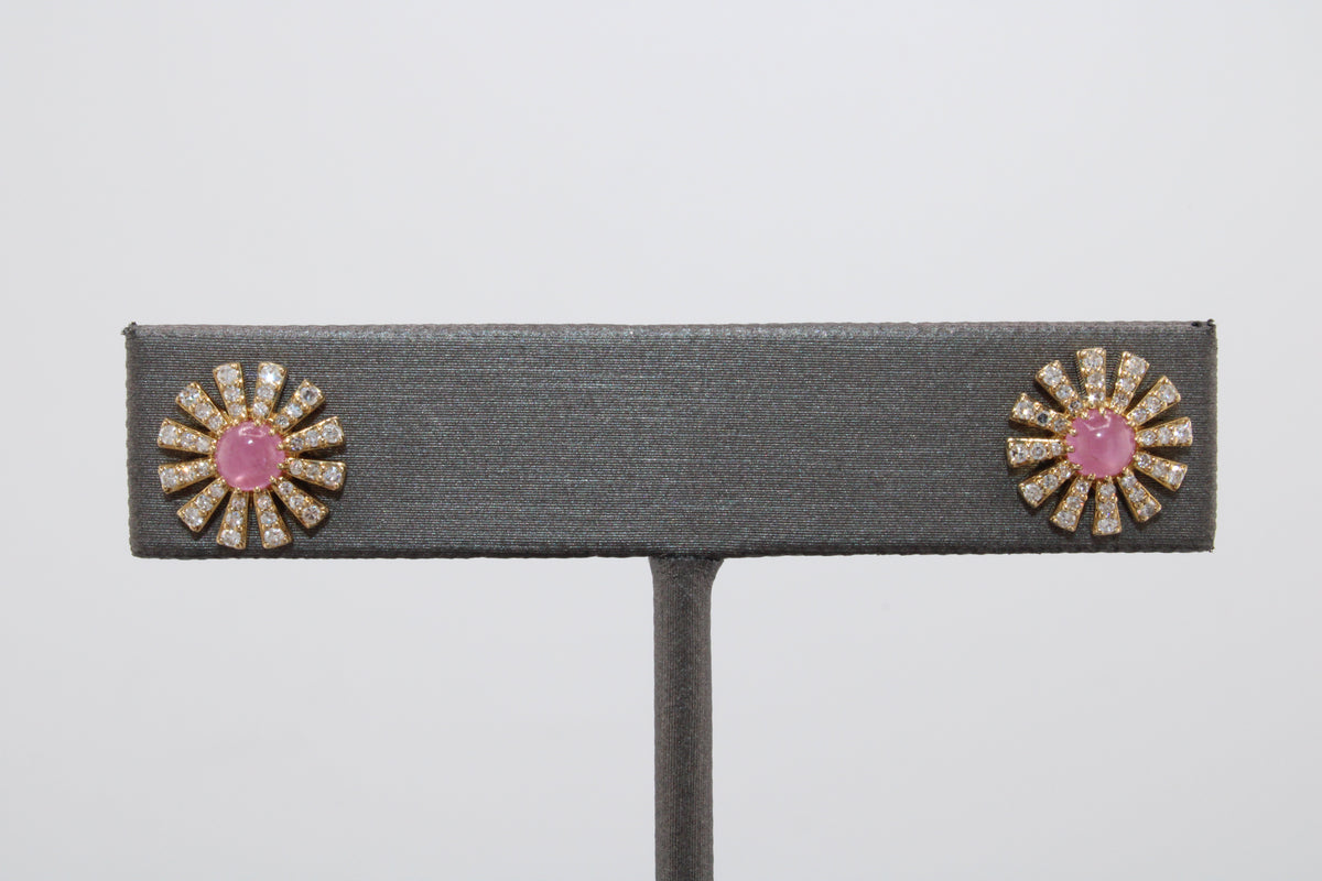 10k Yellow Gold Pink Sapphire and Natural Diamond Earrings
