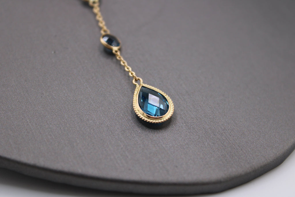 14k Yellow Gold Mix Gemstone Drop Necklace