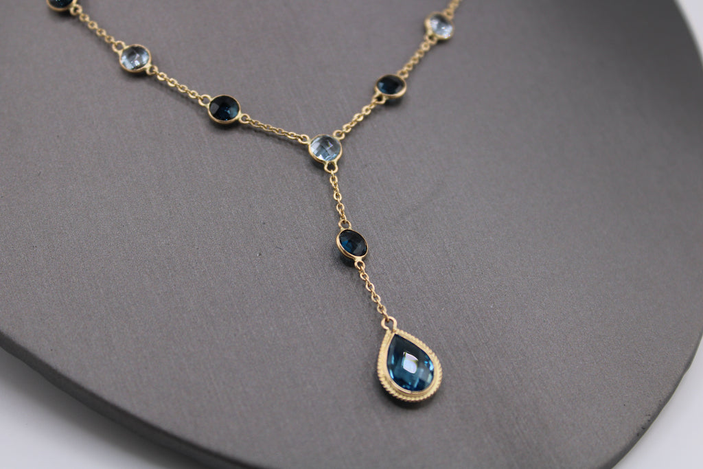 14k Yellow Gold Mix Gemstone Drop Necklace