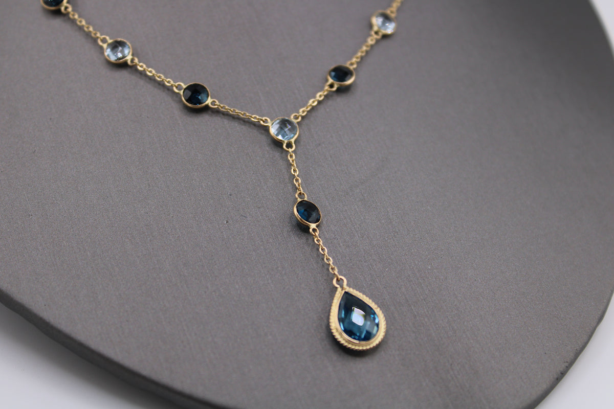 14k Yellow Gold Mix Gemstone Drop Necklace