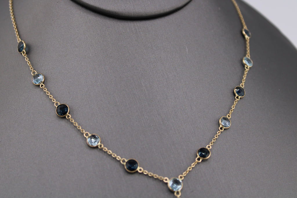 14k Yellow Gold Mix Gemstone Drop Necklace