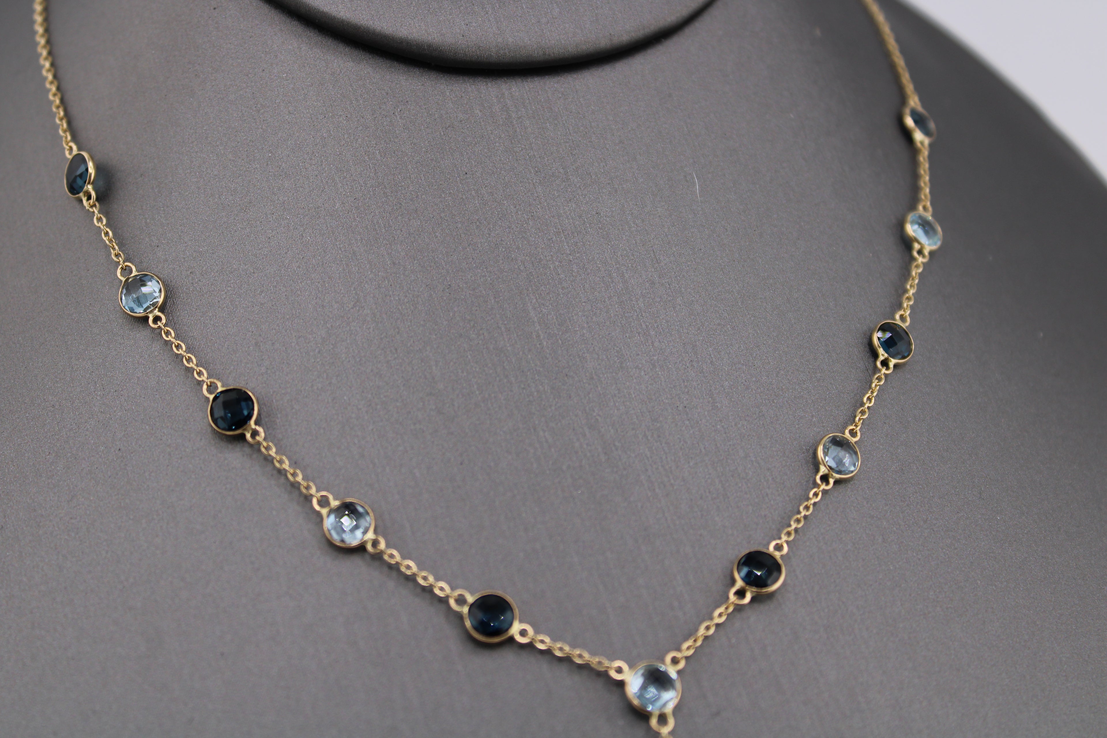 14k Yellow Gold Mix Gemstone Drop Necklace