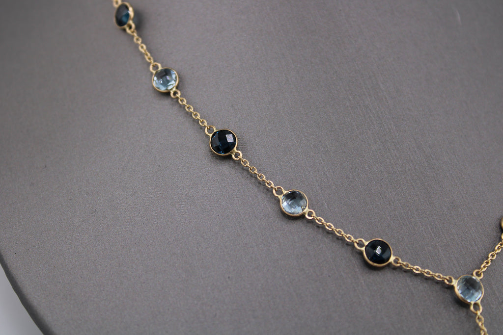 14k Yellow Gold Mix Gemstone Drop Necklace