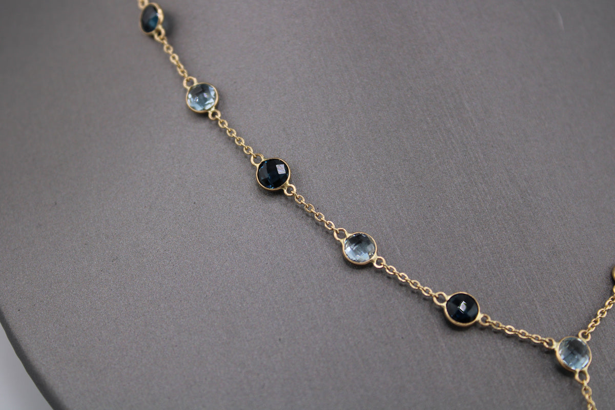 14k Yellow Gold Mix Gemstone Drop Necklace