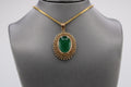14K Yellow Gold Green Cabachon Necklace.