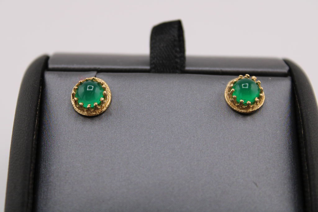 14k Yellow Gold Green Cabochon Earrings