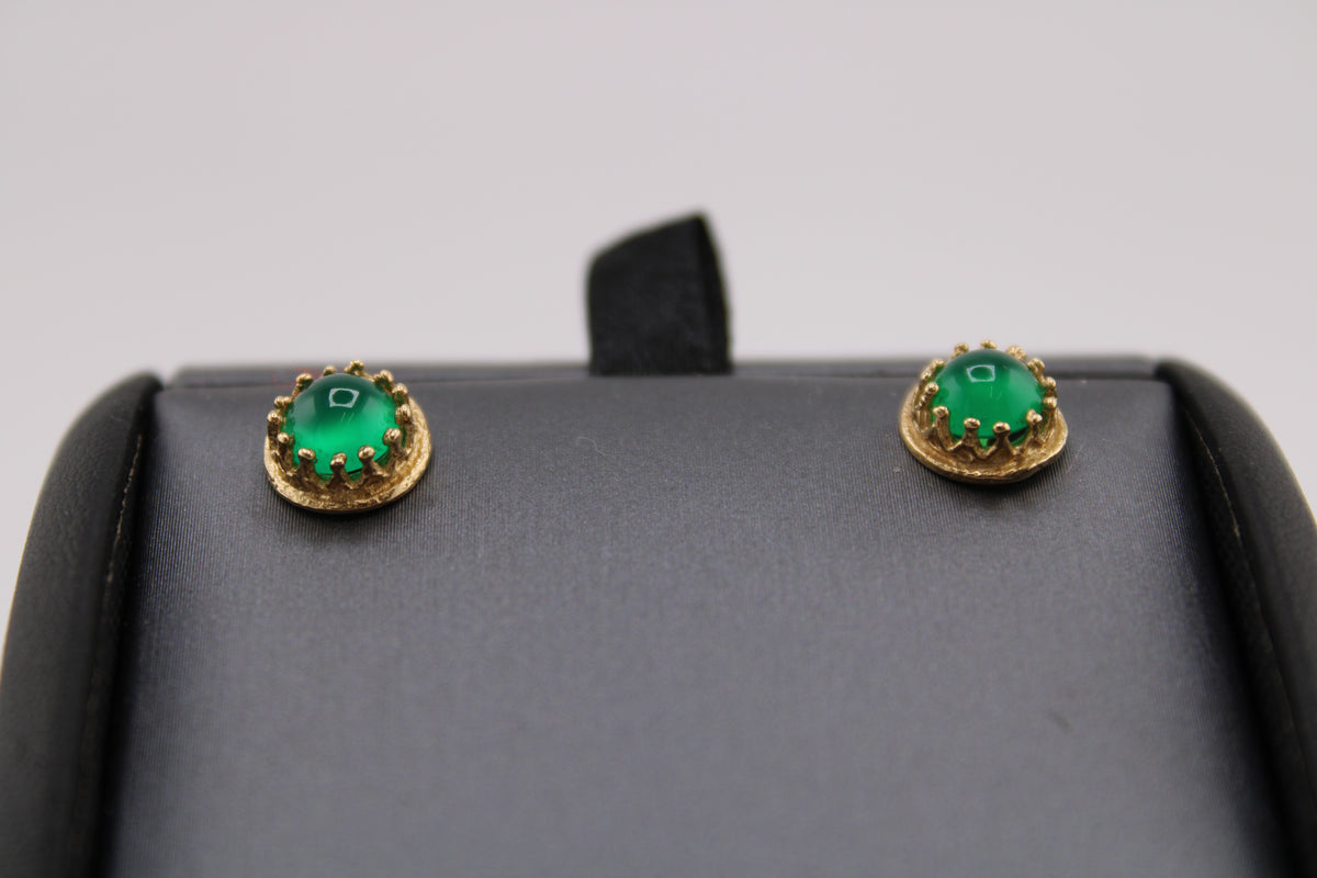 14k Yellow Gold Green Cabochon Earrings