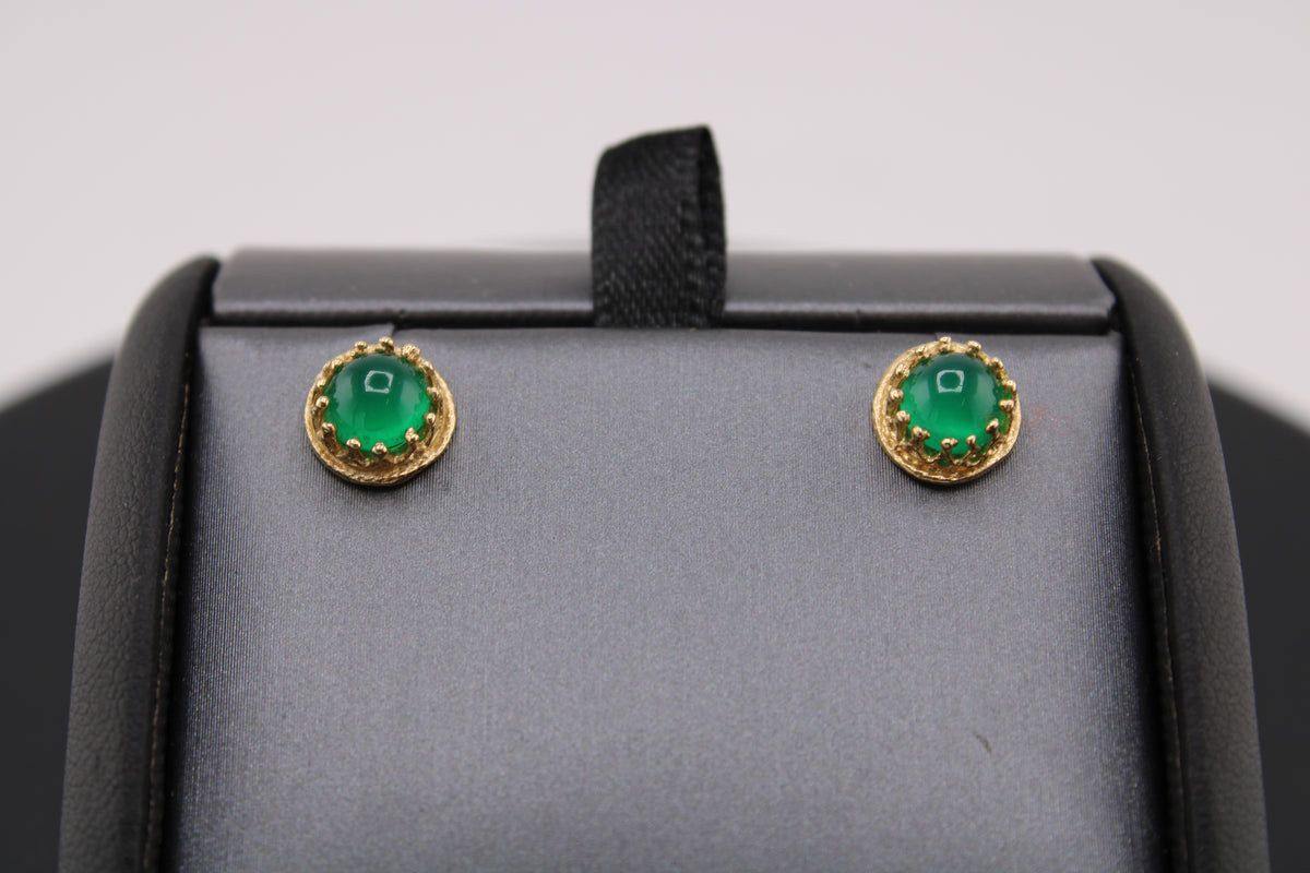 14k Yellow Gold Green Cabochon Earrings