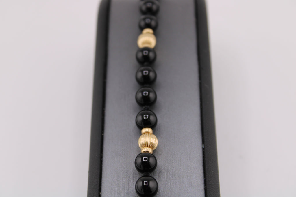 10kt Yellow Gold Black Onyx Beaded Bracelet