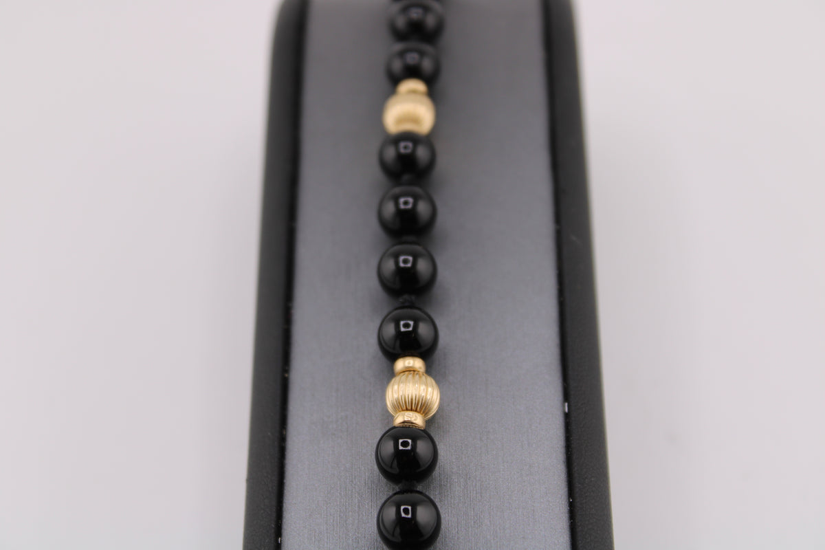 10kt Yellow Gold Black Onyx Beaded Bracelet