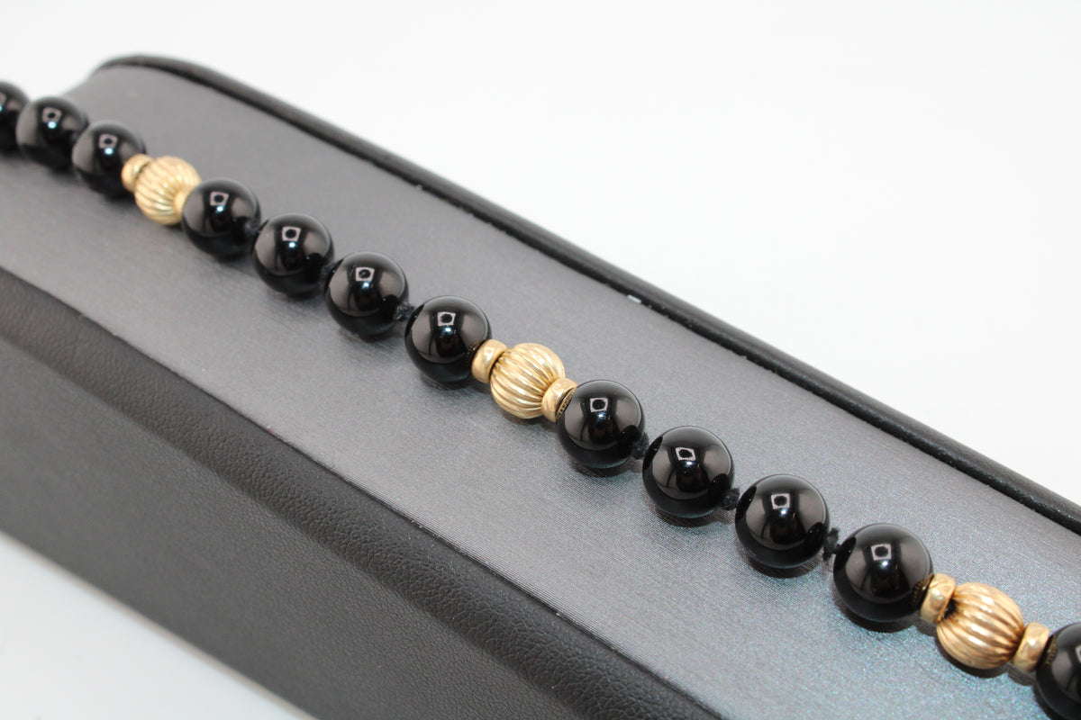 10kt Yellow Gold Black Onyx Beaded Bracelet
