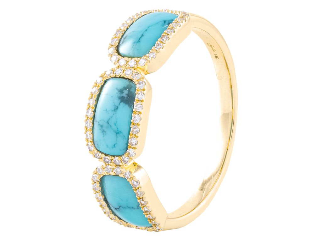 14K Yellow Gold Blue Howlite and Diamond Fashion Ring