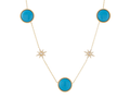 14K Yellow Gold Natural Diamond and Turquoise Fashion Necklace