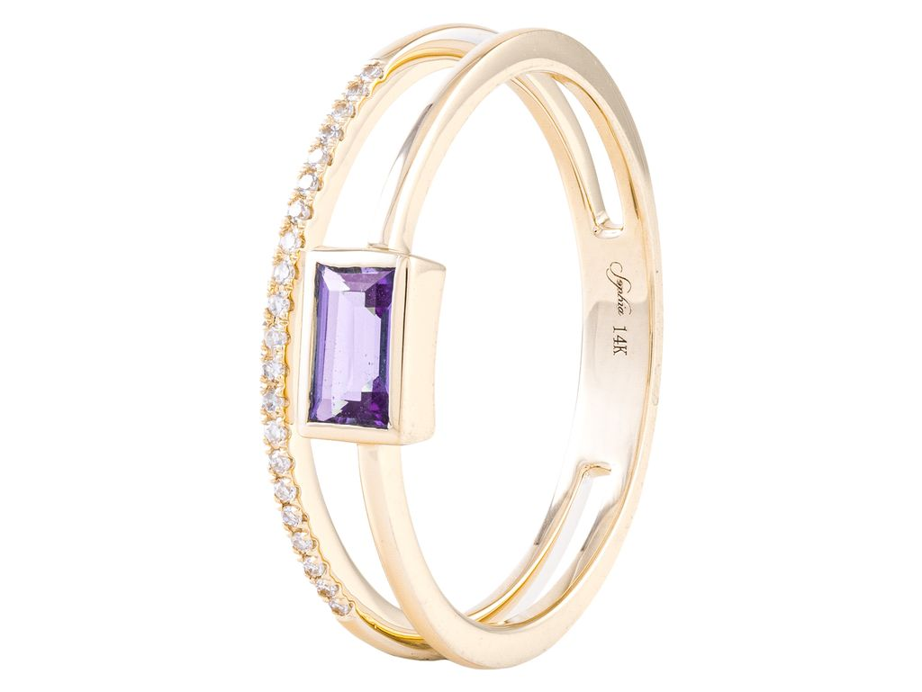 14KT Yellow Gold and Natural Diamond with 0.27 CT Amethyst Fashion Ring