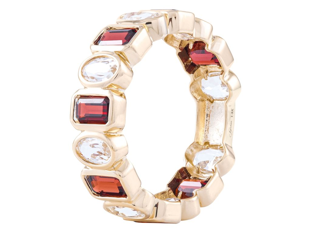 14K Yellow Gold Garnet and White Topaz Fashion Ring