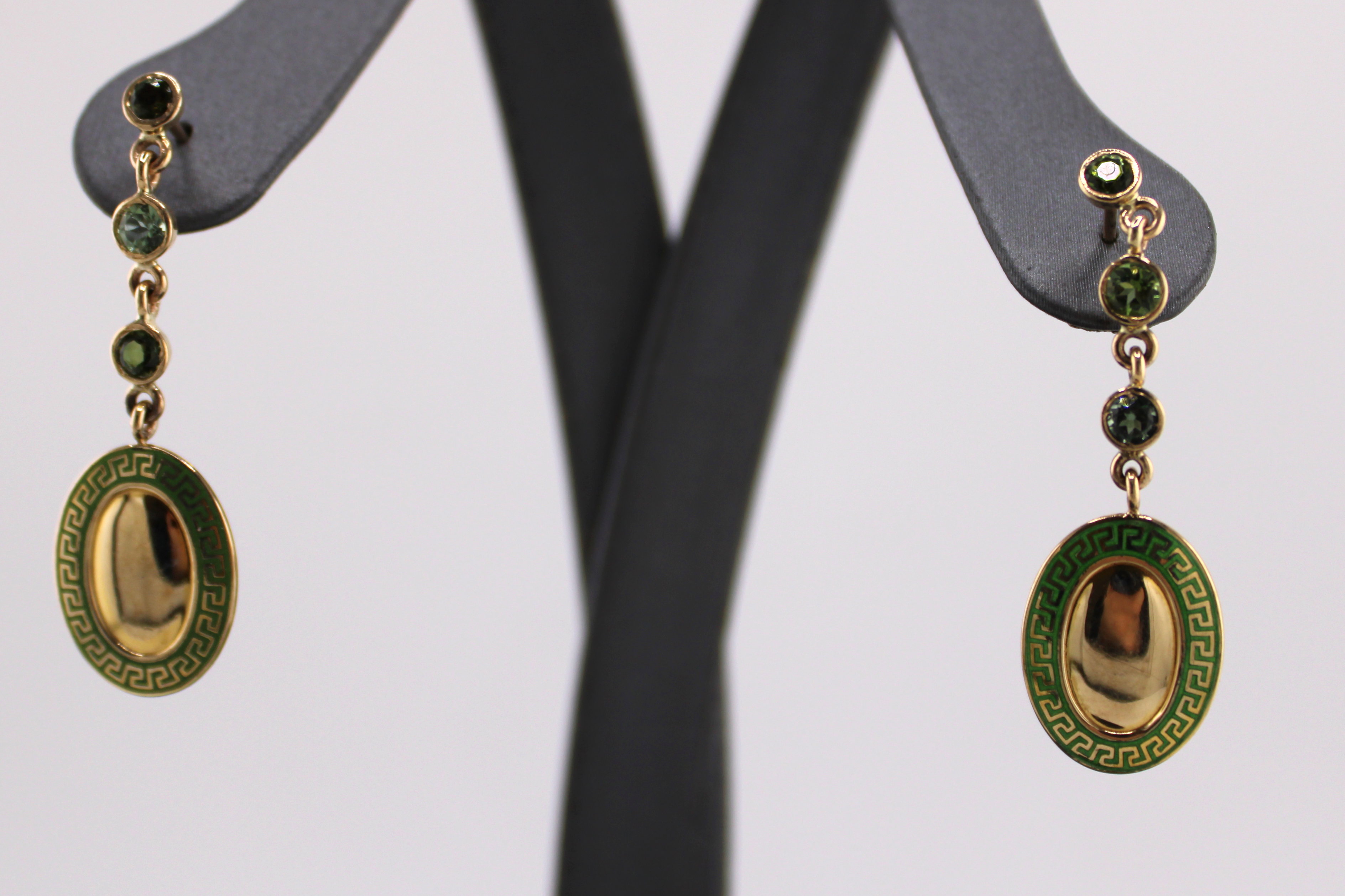 14k Yellow Gold Enamel Tourmaline Earrings