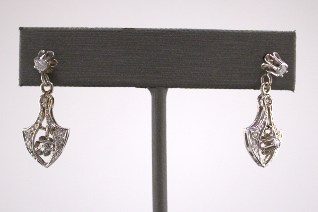 14k White Gold Artdeco Inspired Natural Diamond Earrings