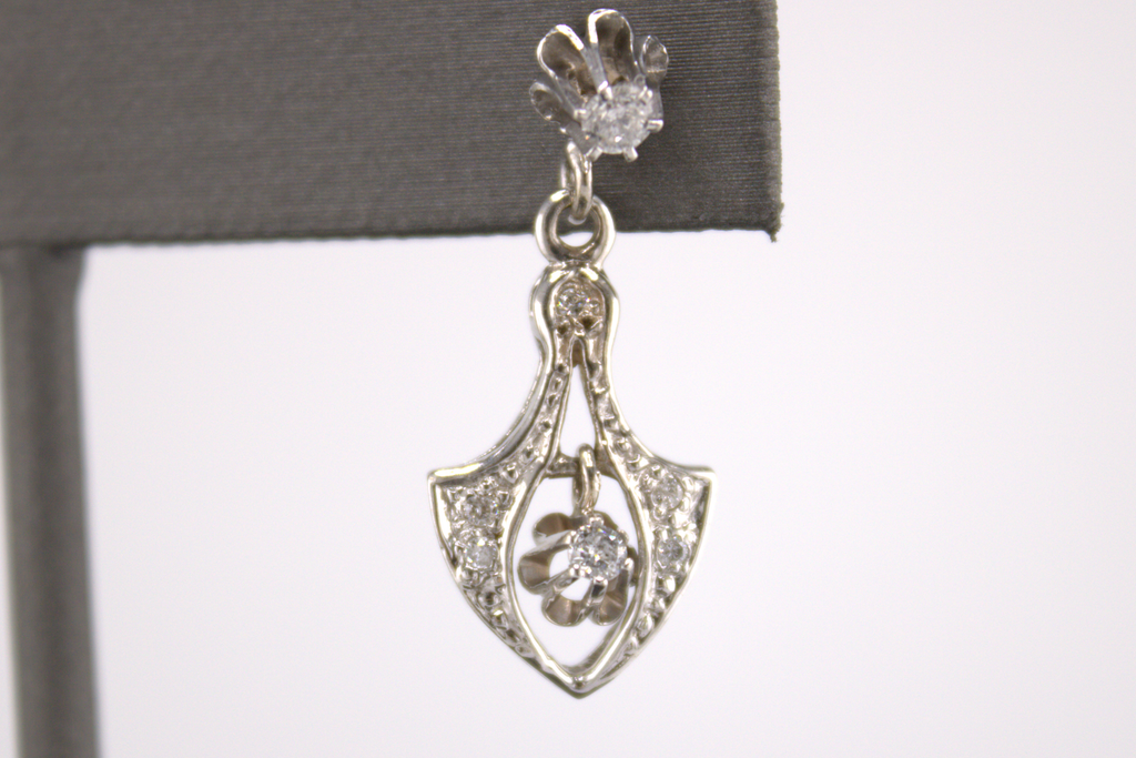 14k White Gold Artdeco Inspired Natural Diamond Earrings