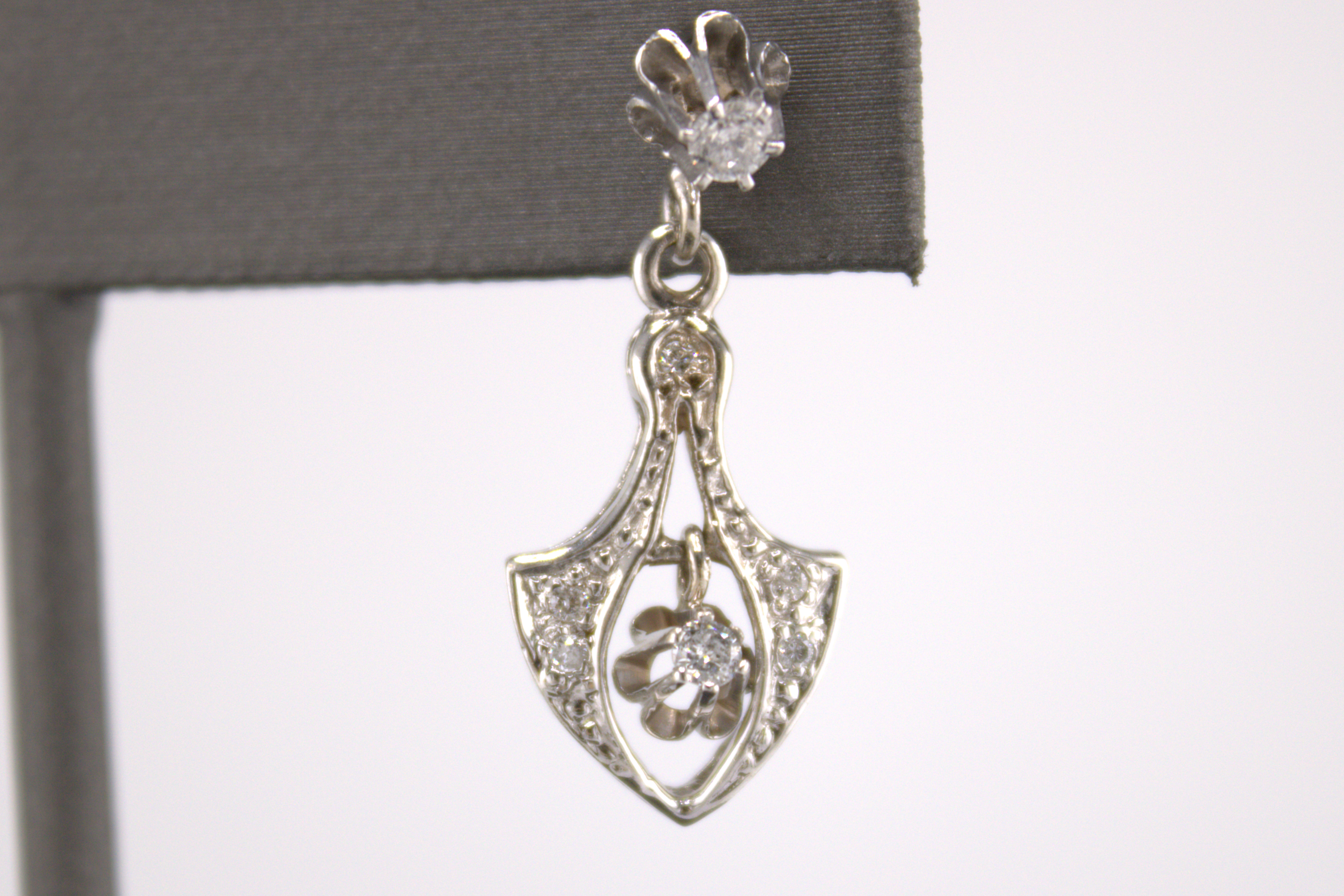 14k White Gold Artdeco Inspired Natural Diamond Earrings