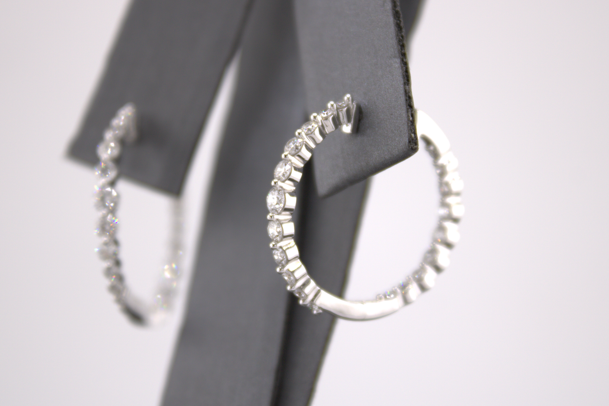 14k White Gold Lab Diamond Hoop Earrings