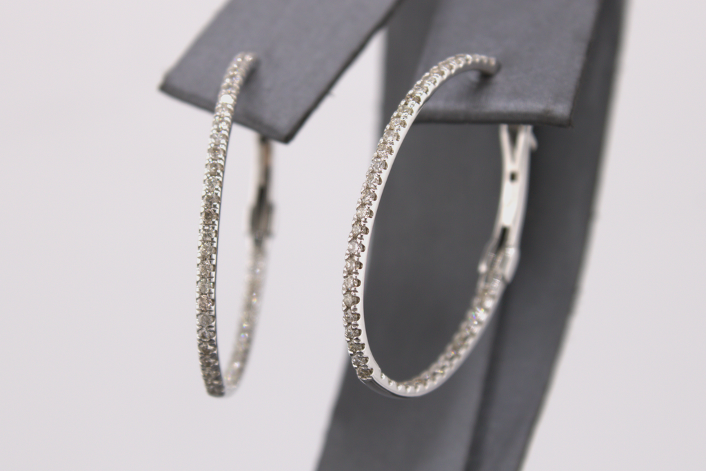 14k White Gold Natural Diamond Hoop Earrings