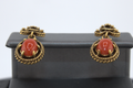 14k Yellow Gold Red Coral Earrings