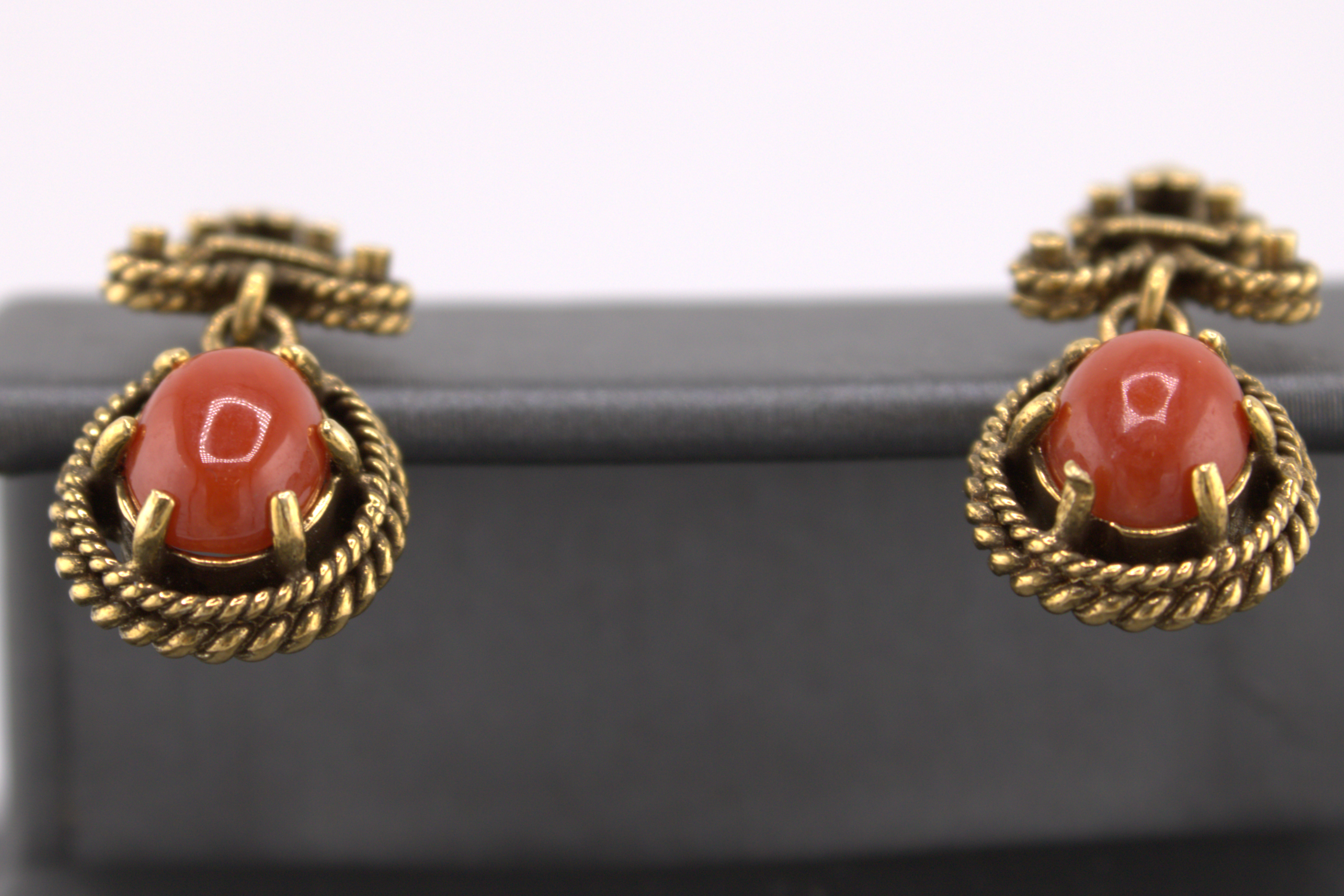 14k Yellow Gold Red Coral Earrings