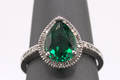 14k White gold Synthetic Emerald and Natural Diamond Cocktail Ring