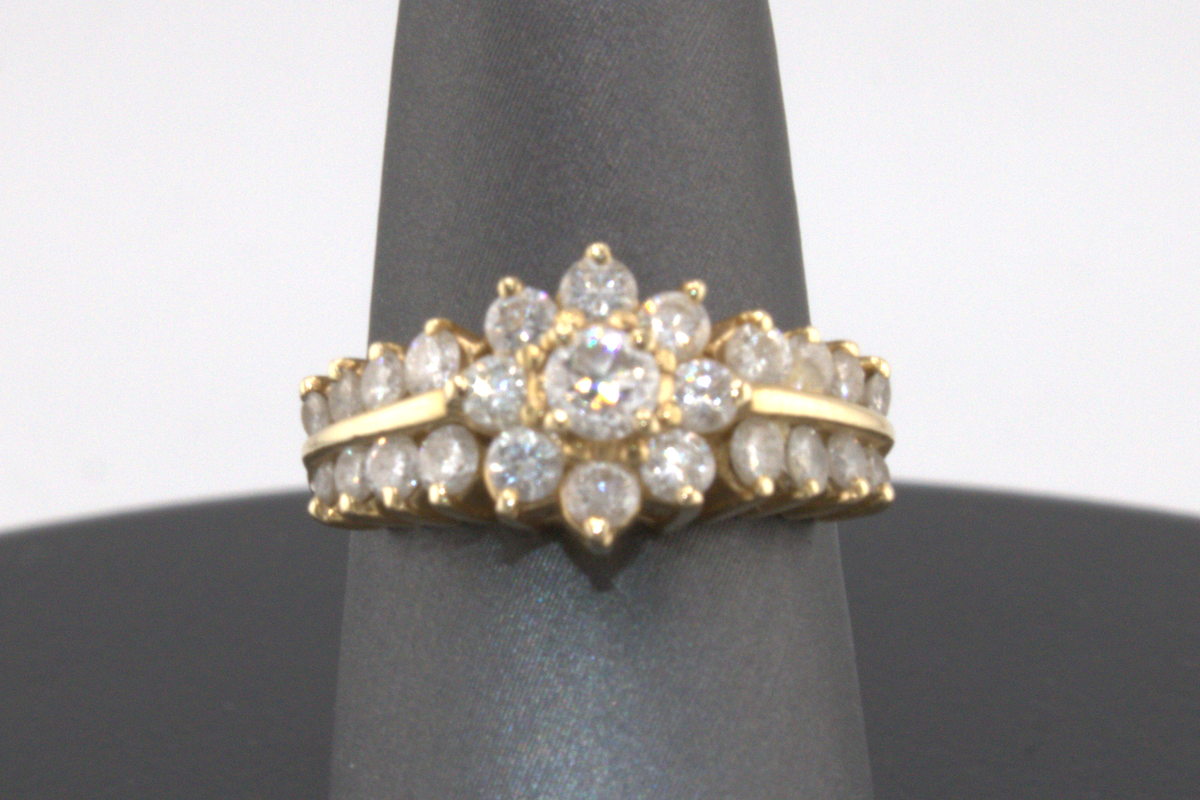 14k Yellow Gold Natural Diamond Floral Fashion Ring