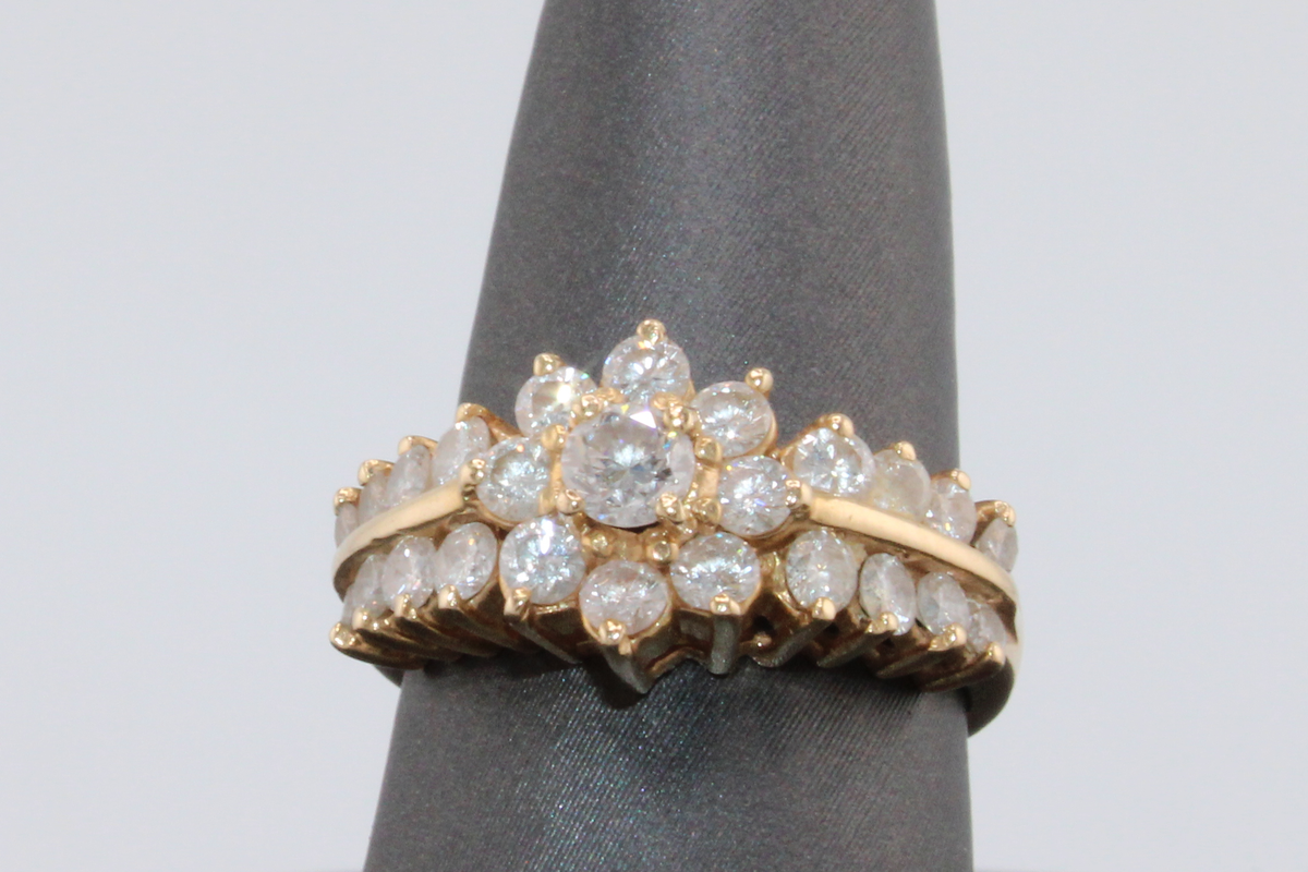 14k Yellow Gold Natural Diamond Floral Fashion Ring